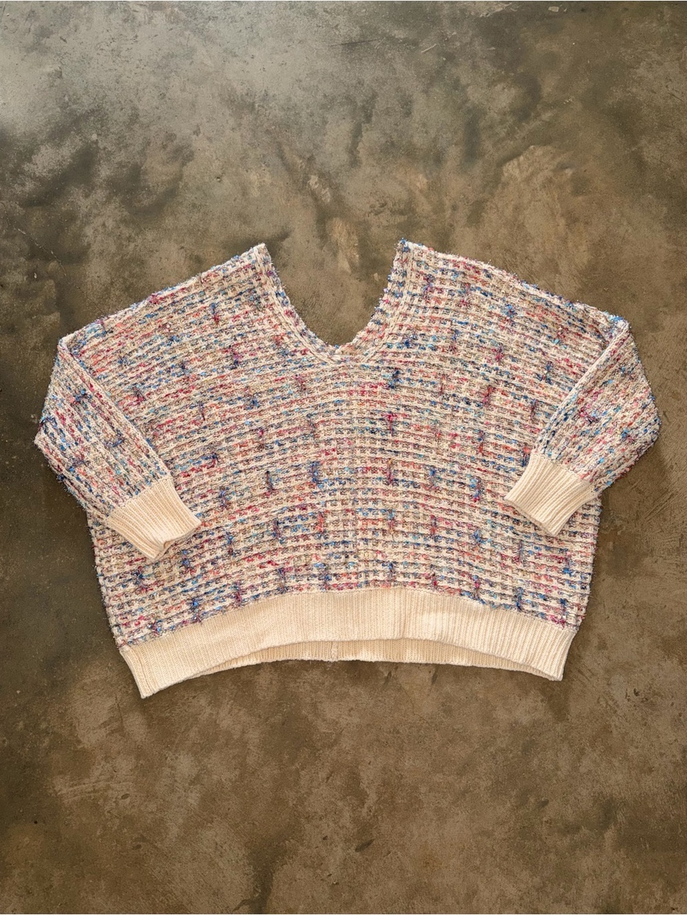 She + Sky XL Oversized Confetti Tweed Sparkle Sweater Cream OS Holiday Festive